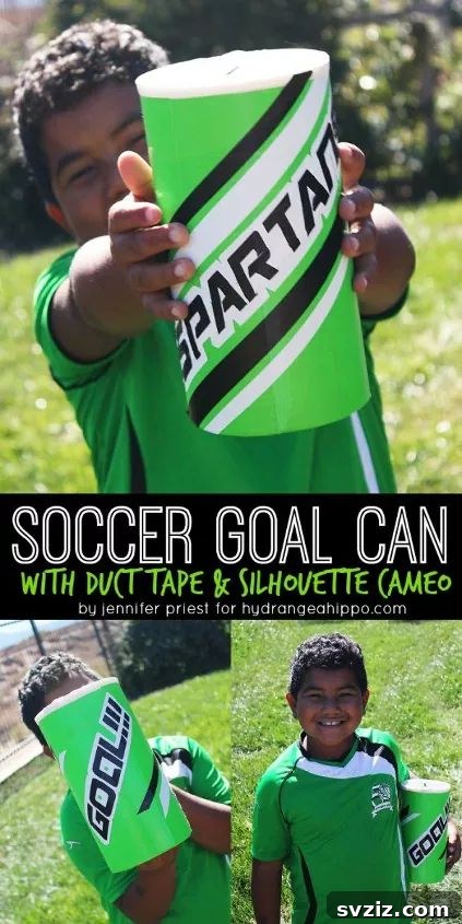DIY Soccer Goal Donation Can from an oatmeal container