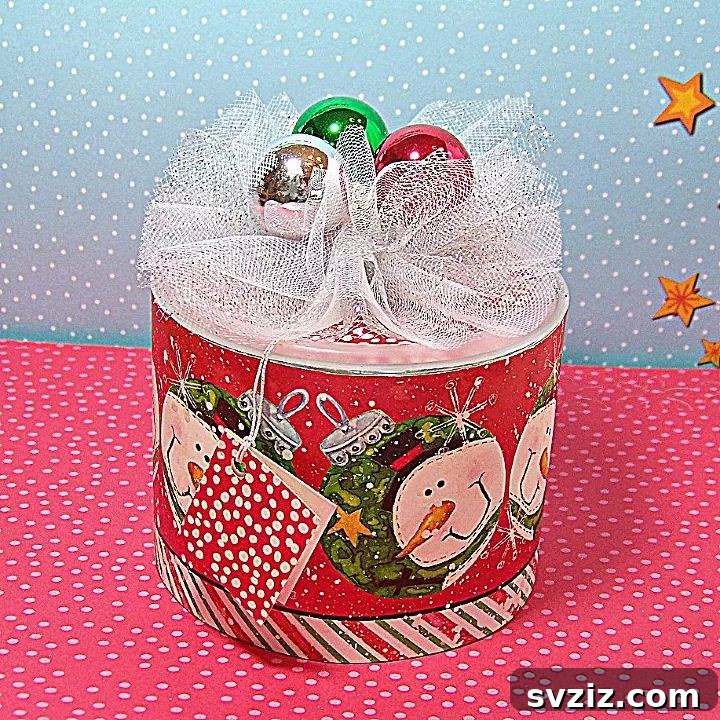 Festive Christmas Gift Box made from an oatmeal canister