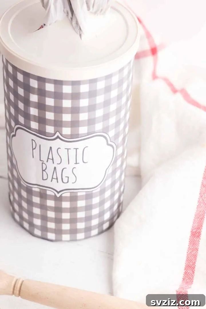 Upcycled Oatmeal Canister for Plastic Grocery Bag Storage