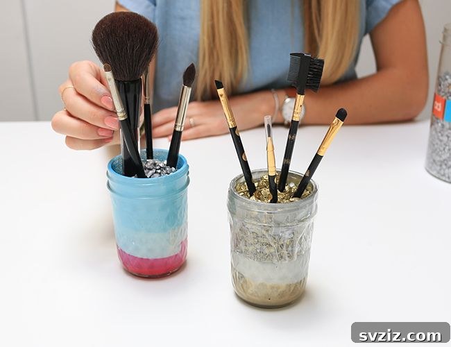 21 Brilliant Dollar Store Makeup Organization Hacks 16 Mason Jar Makeup Brush Holder