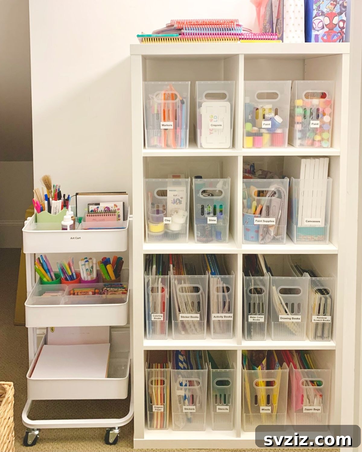 21 Genius Organizing Hacks for Master Organizers 13 A budget-friendly 3-tier rolling craft trolley organizes paints, glitters, and tools, making supplies portable and accessible.