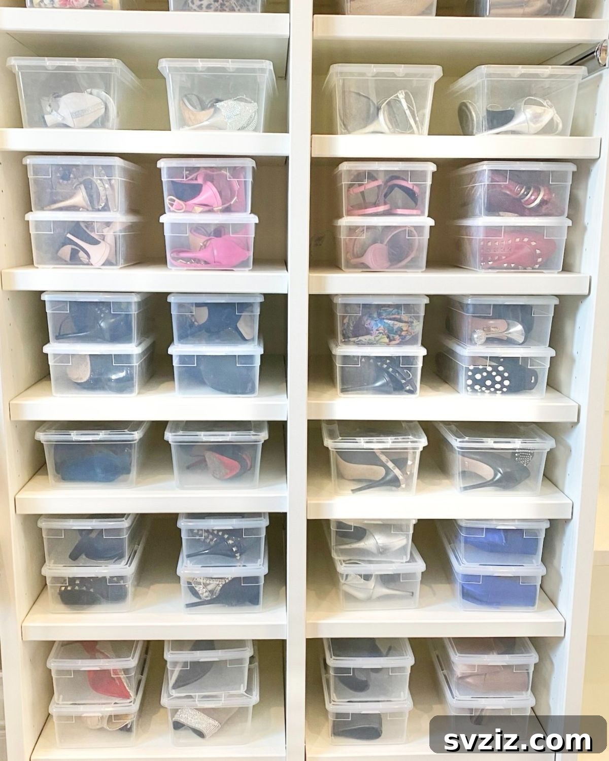 21 Genius Organizing Hacks for Master Organizers 20 Organize shoes in clear bins with lids for stacking on closet shelves, protecting them from dust and keeping pairs together.