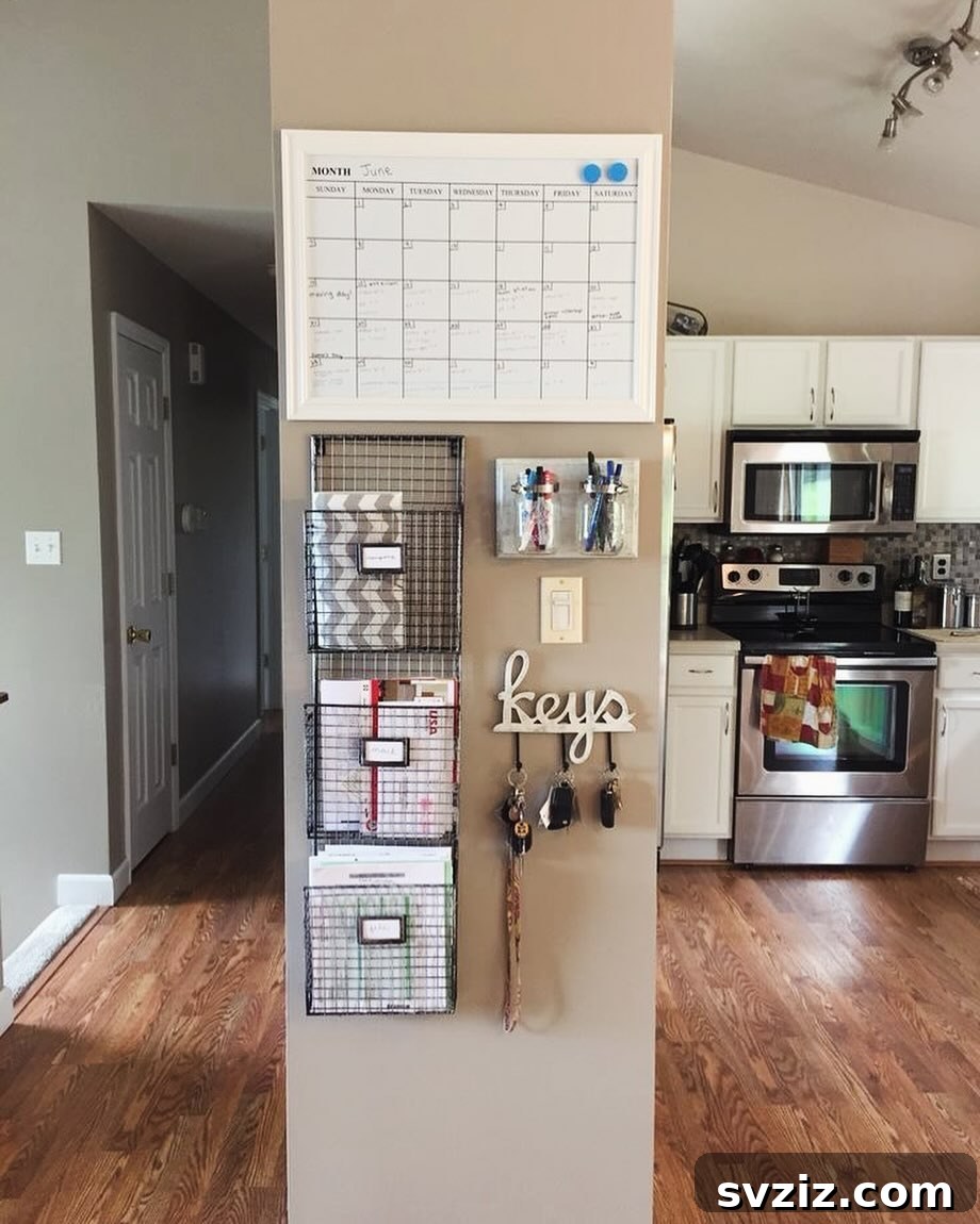 21 Genius Organizing Hacks for Master Organizers 22 Mount wire mail organizers, baskets, and key holders on an unused wall to create a neat family command center.