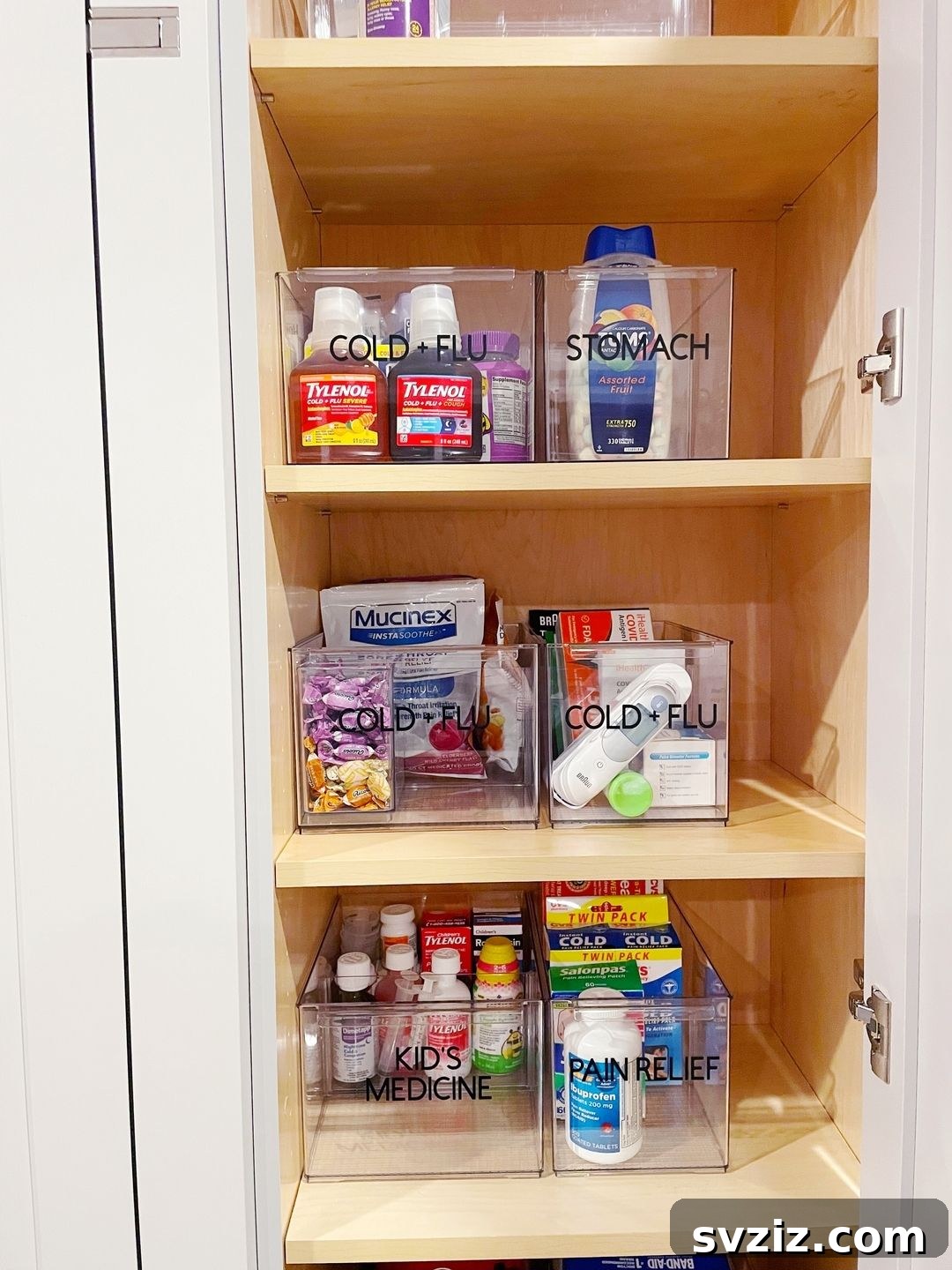 21 Genius Organizing Hacks for Master Organizers 8 An organized medicine storage system uses labeled clear containers in a dedicated cabinet for quick access during emergencies.