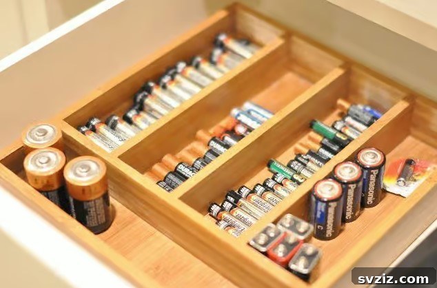 Beyond Cutlery: Smart Organization with Silverware Trays 7 Organized Battery Storage with a Silverware Tray