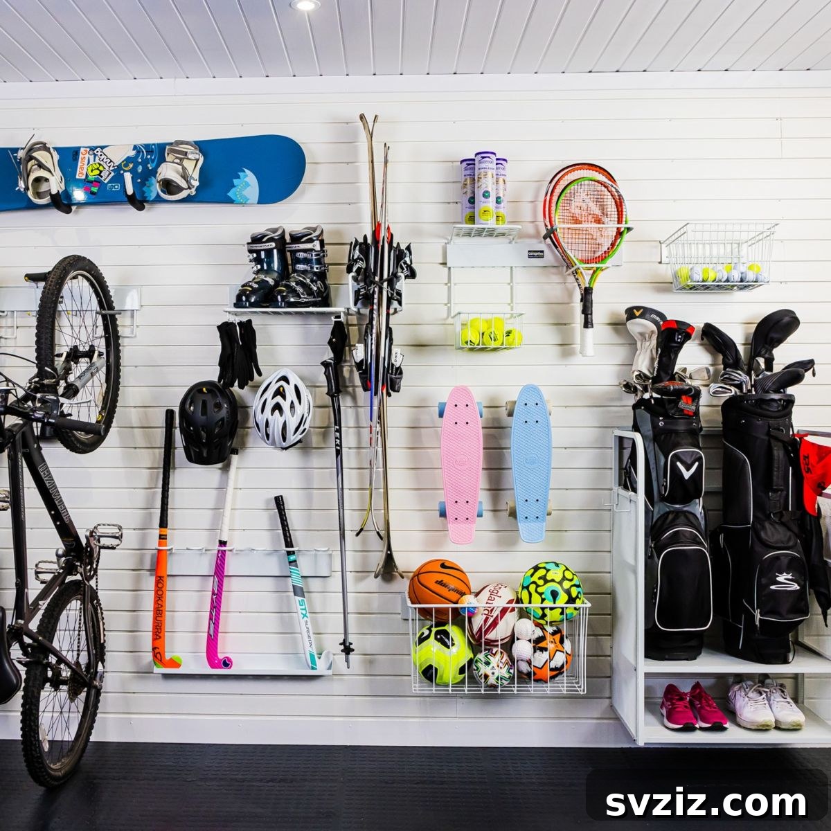 Garage Wall Storage with Slatwall System for Sports Gear