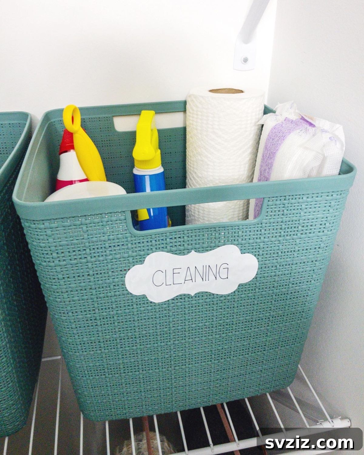 Linen Closet Organization with Labeled Plastic Bins