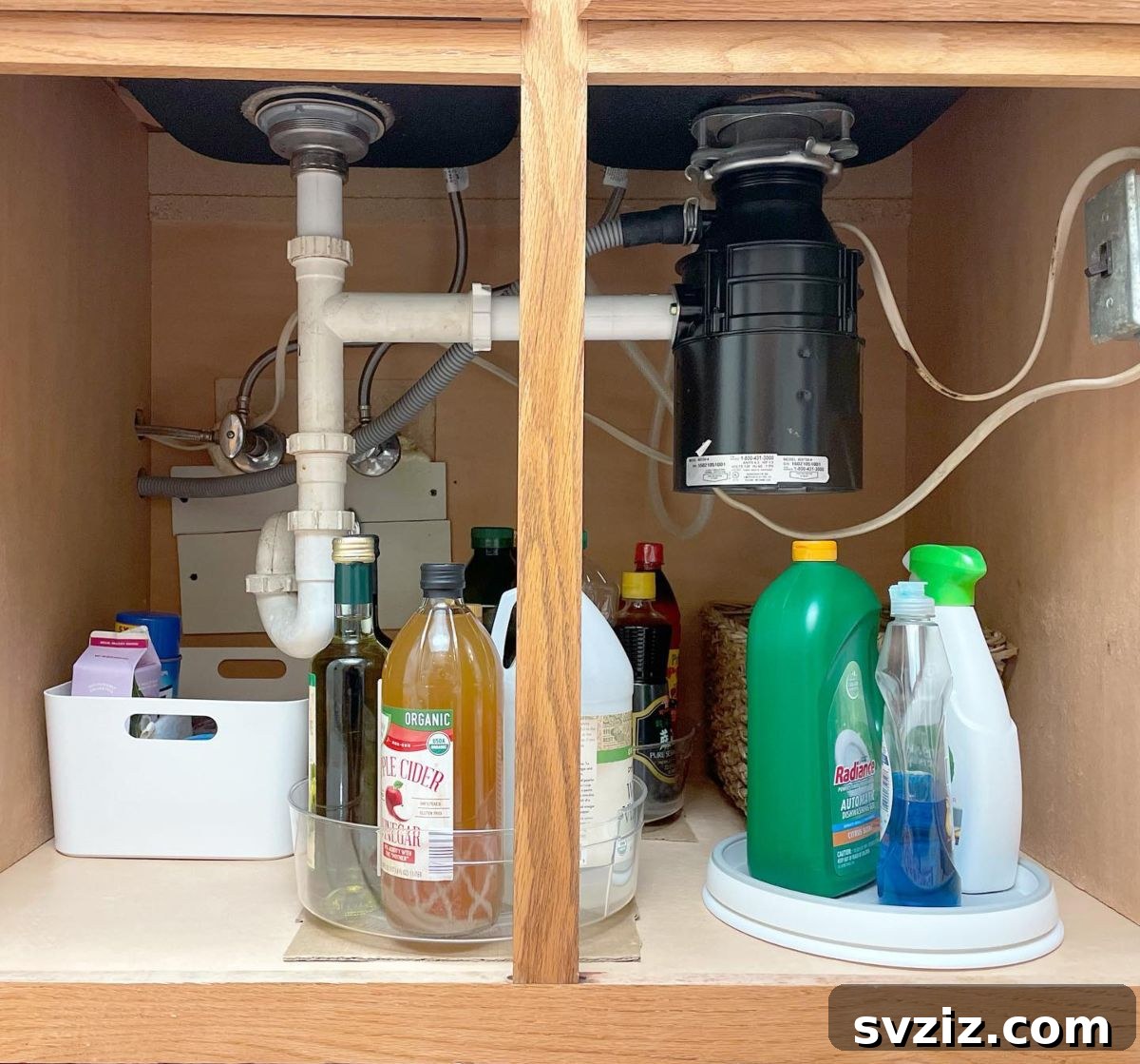 Under Sink Organization with Bins and Turntables