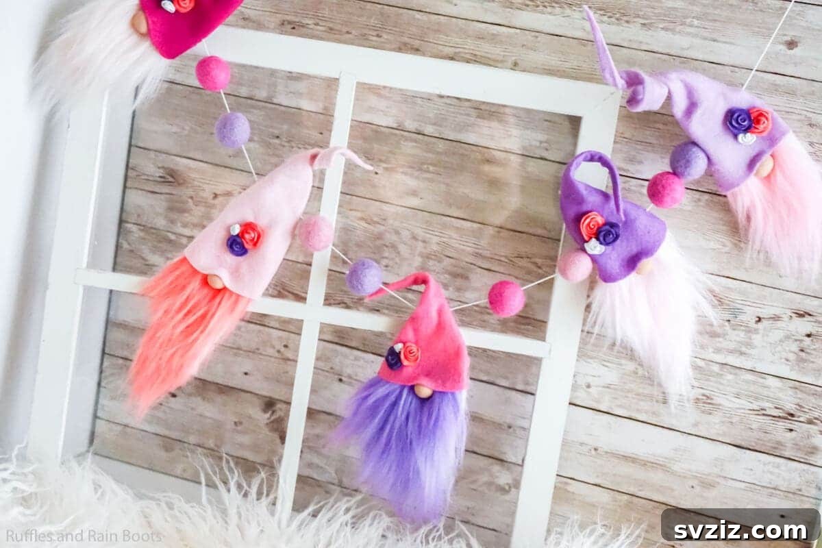 Charming Valentine's Day Decor Ideas 11 DIY Cute, Colorful Gnome Garland for Valentine's