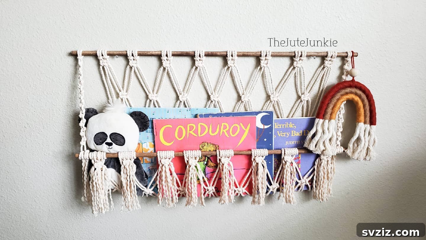 Macrame toy and book hammock for stylish storage