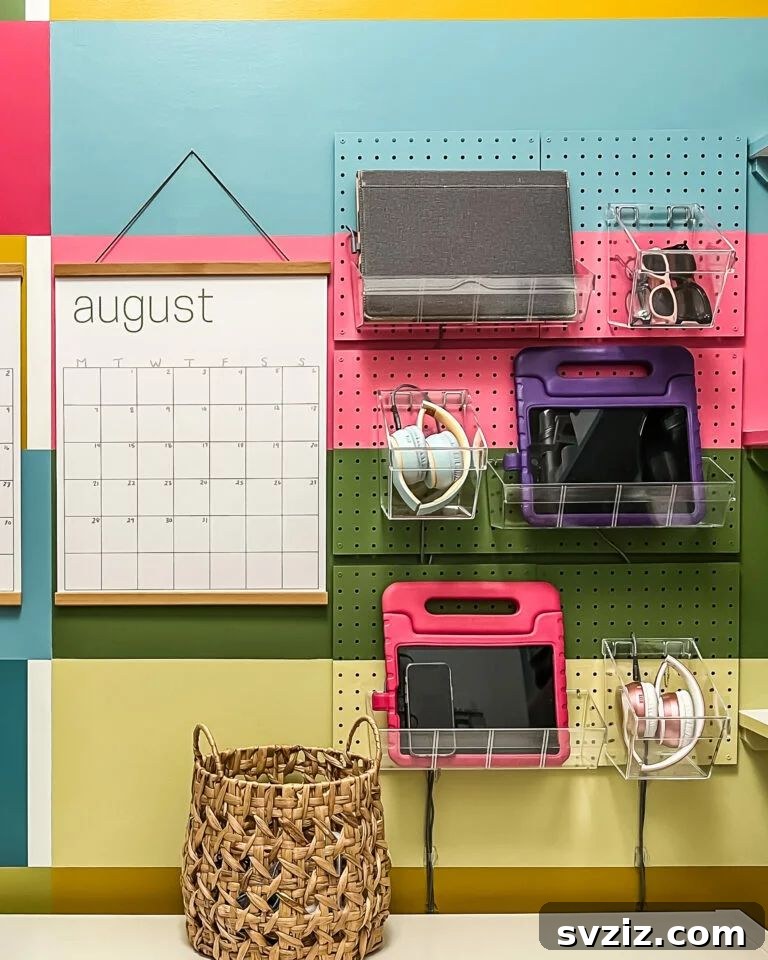 DIY Pegboard Family Charging Station with Storage Bins