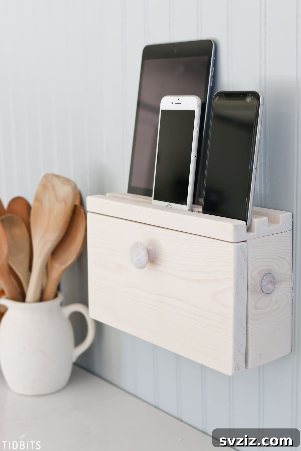 Stylish Wall-Mounted Device Charging Station with Hidden Cables