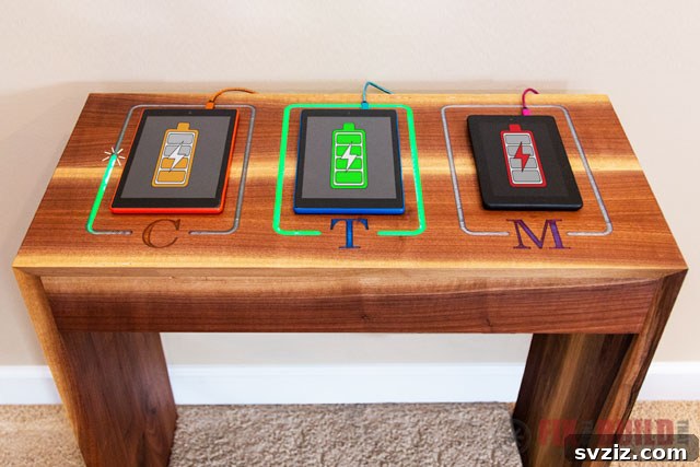Walnut Wood DIY Tablet Charging Station with LED Notifications