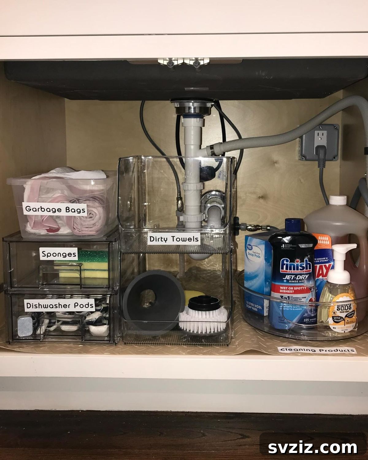 Under Sink Cabinet Organization with Clear Bins
