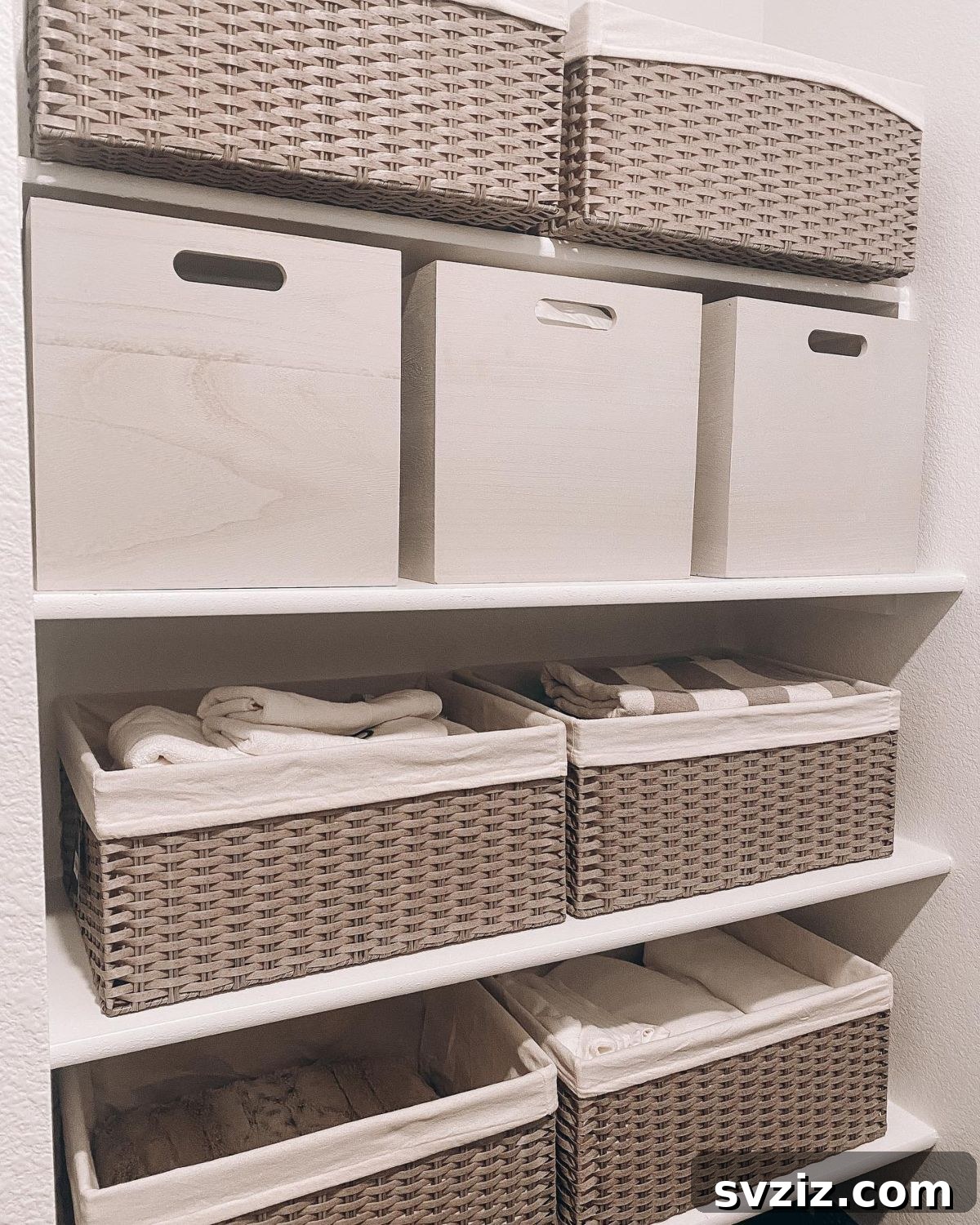 Linen Closet Organization with Storage Bins