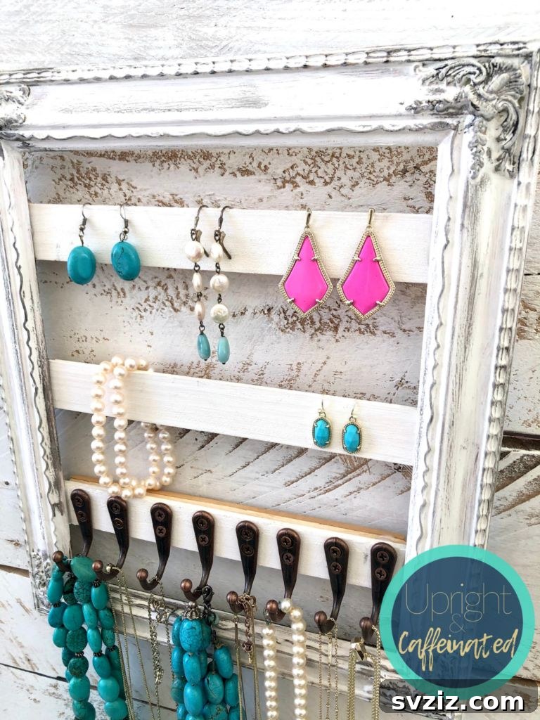 DIY Picture Frame Jewelry Holder for necklaces and earrings