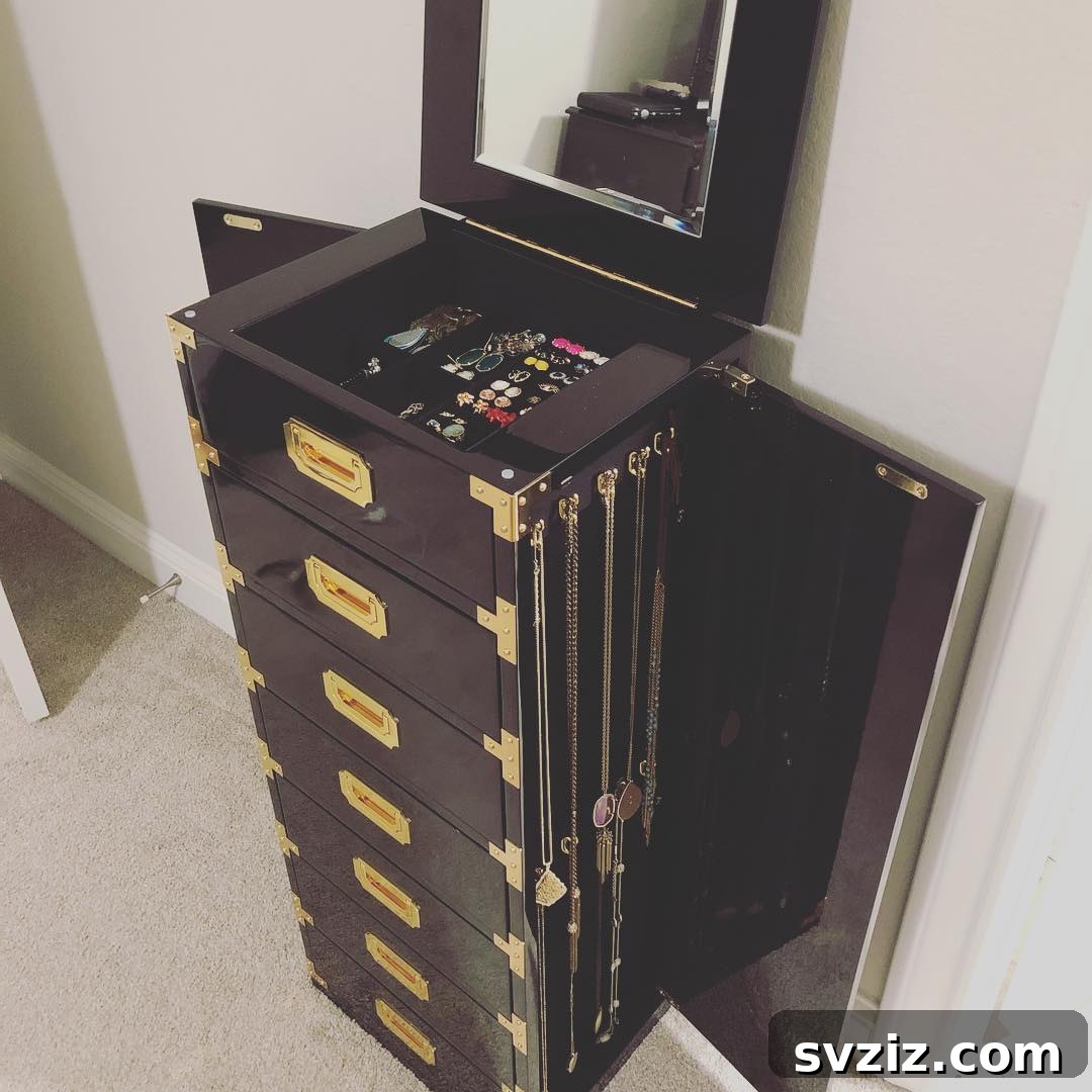 Large jewelry storage cabinet for extensive collections