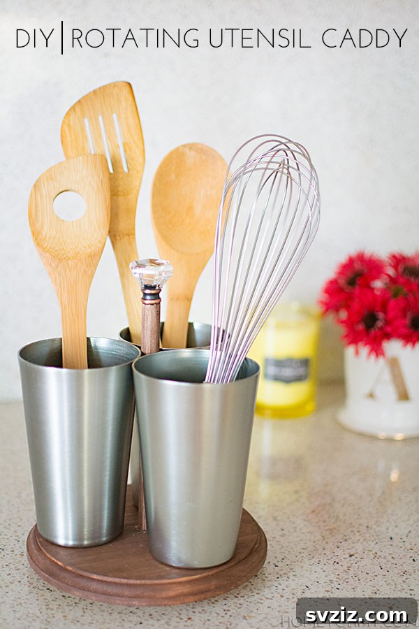17 Smart Utensil Organizing Hacks 6 Stylish DIY rotating utensil caddy with multiple compartments, perfect for countertop kitchen organization