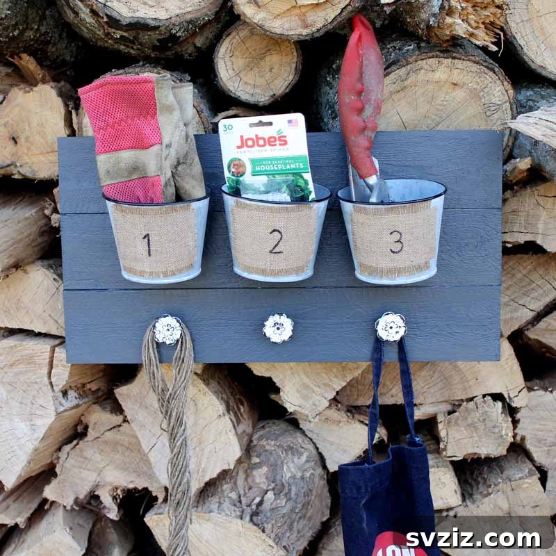 DIY Wood Pallet and Buckets Tool Organizer