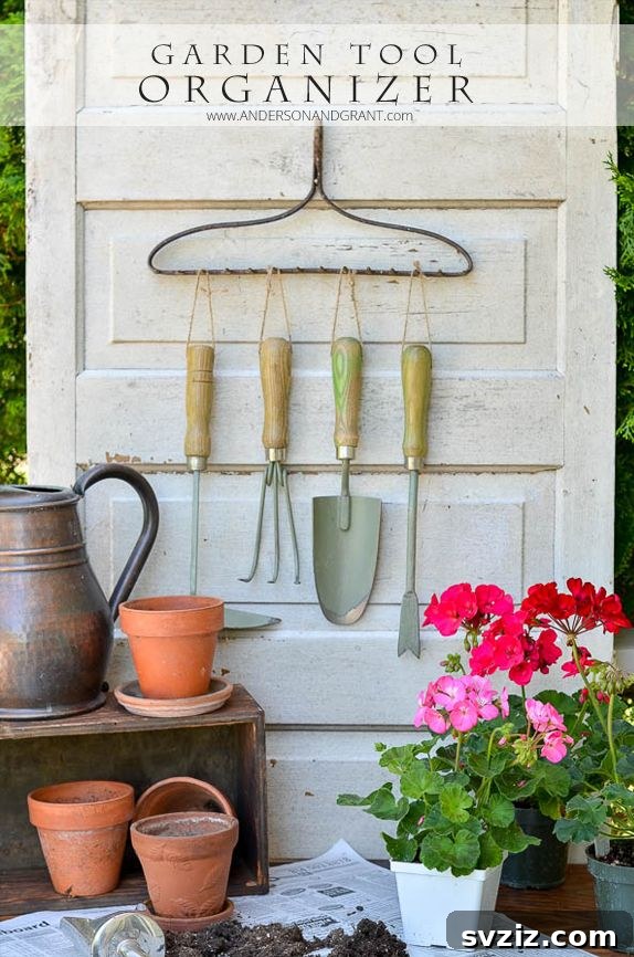 DIY Repurposed Rake Garden Tool Organizer