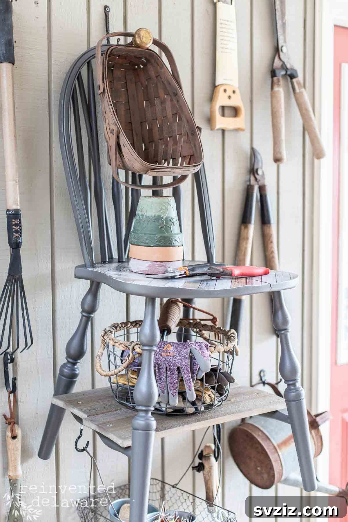 Upcycled Chair Garden Tool Organizer