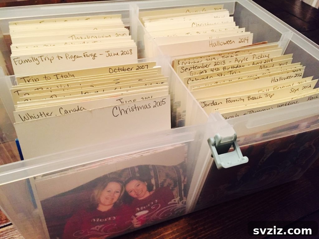 Cardstock used as sturdy dividers for photo organization