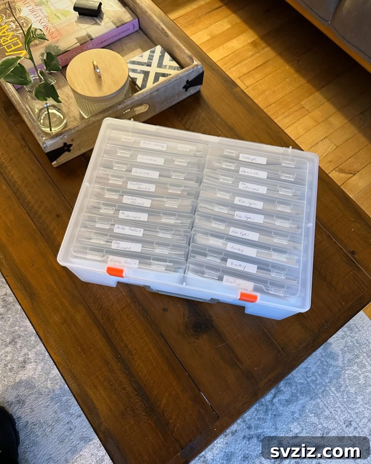 Clear plastic photo cases for organized picture storage