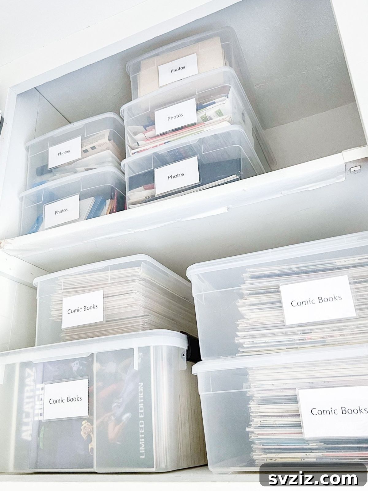 Large photo storage boxes with labels