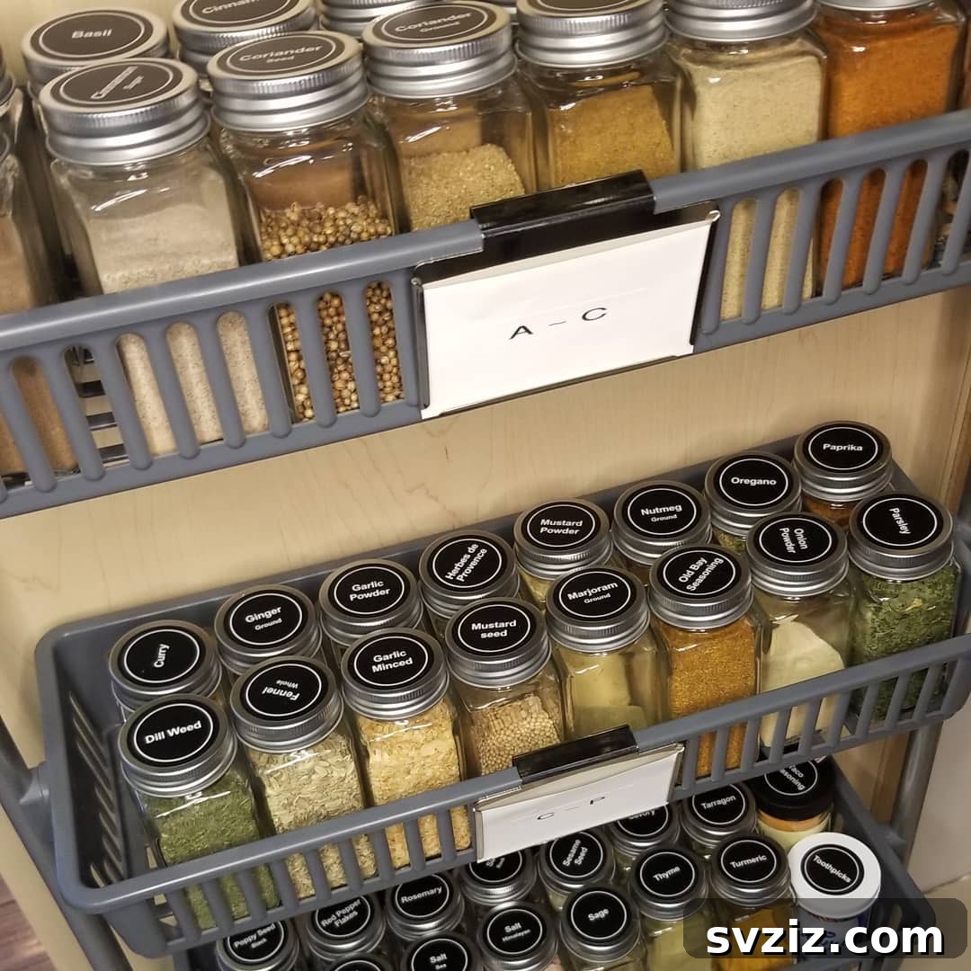 A well-organized pantry with distinct zones for different food categories, clearly labeled.