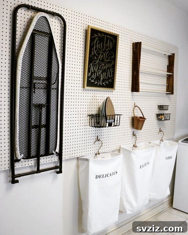 21 Clever Pegboard Organization Ideas 14 Laundry Pegboard Organizer for sorting clothes and supplies