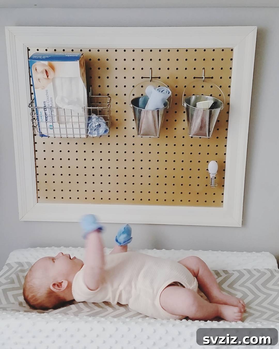 21 Clever Pegboard Organization Ideas 21 Changing Table Organizer using a pegboard for baby supplies