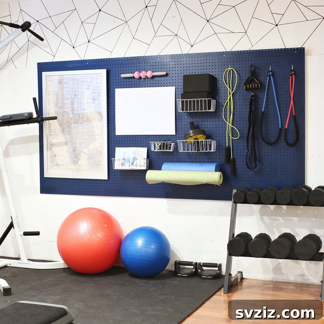 21 Clever Pegboard Organization Ideas 4 Pegboard Home Gym for organizing weights and fitness accessories