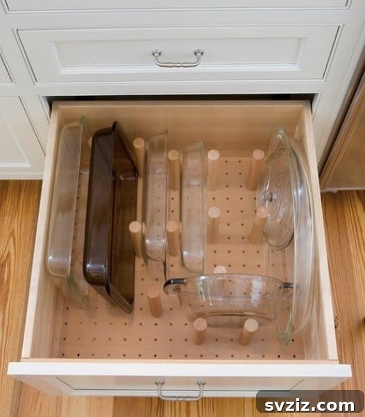 21 Clever Pegboard Organization Ideas 8 Drawer Pegboard Organizer for kitchen dishes and bowls