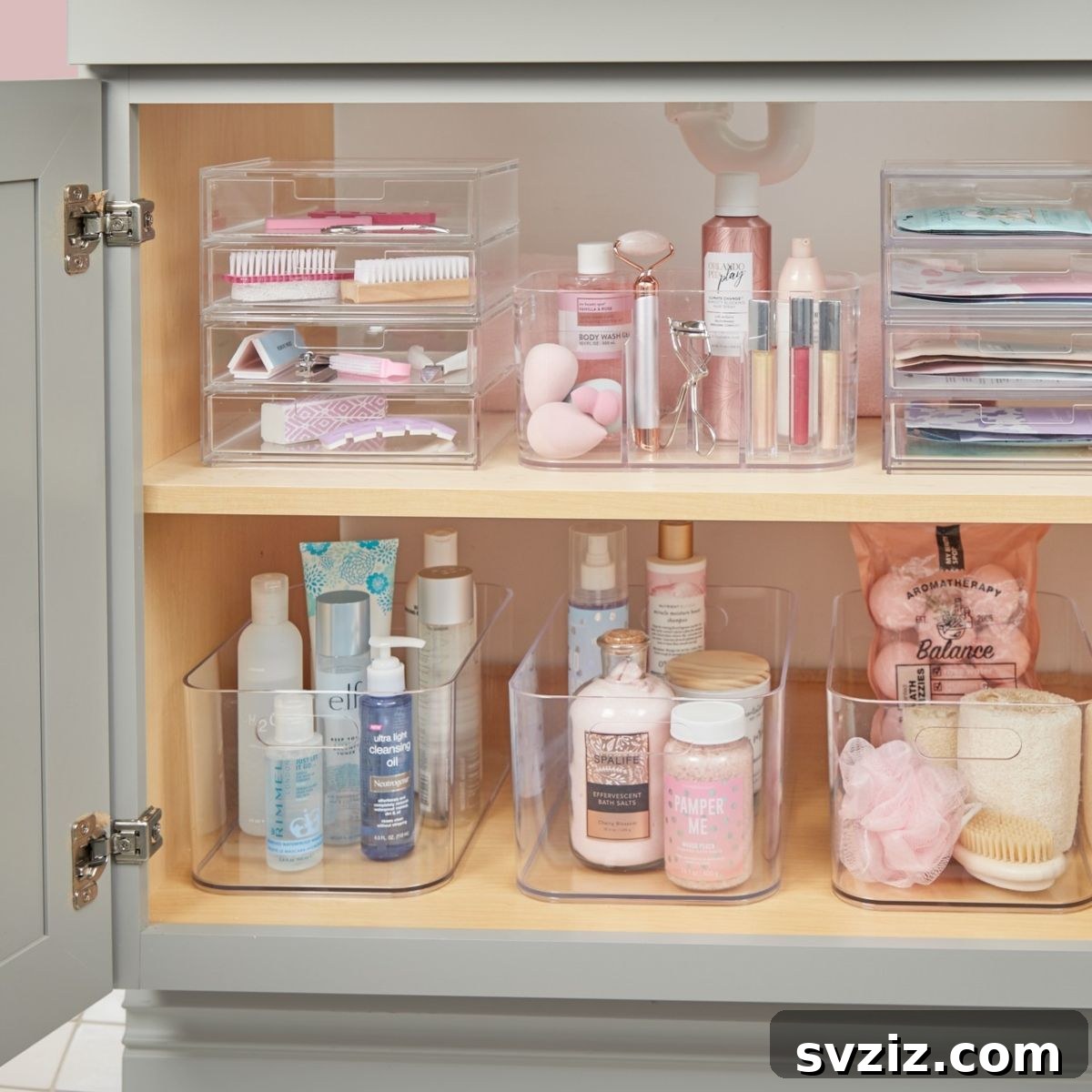 27 Chic & Stylish Home Organization Hacks for a Beautifully Transformed Space 12 Bathroom vanity organized with clear acrylic drawers and bins