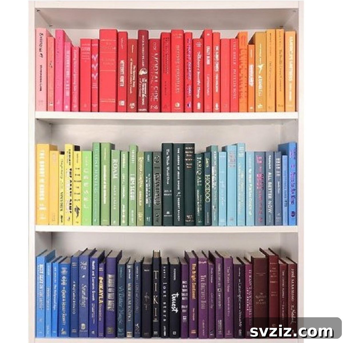 27 Chic & Stylish Home Organization Hacks for a Beautifully Transformed Space 13 Bookshelves organized by color, creating a rainbow effect