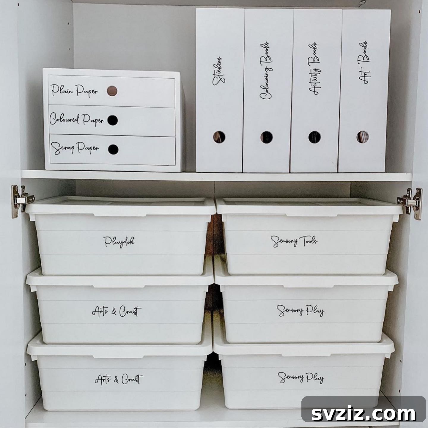 27 Chic & Stylish Home Organization Hacks for a Beautifully Transformed Space 21 Arts and crafts room organized with stackable closed plastic bins