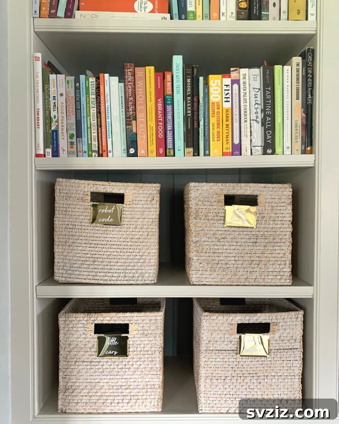 27 Chic & Stylish Home Organization Hacks for a Beautifully Transformed Space 28 Study room with organized cabinet using woven baskets for storage