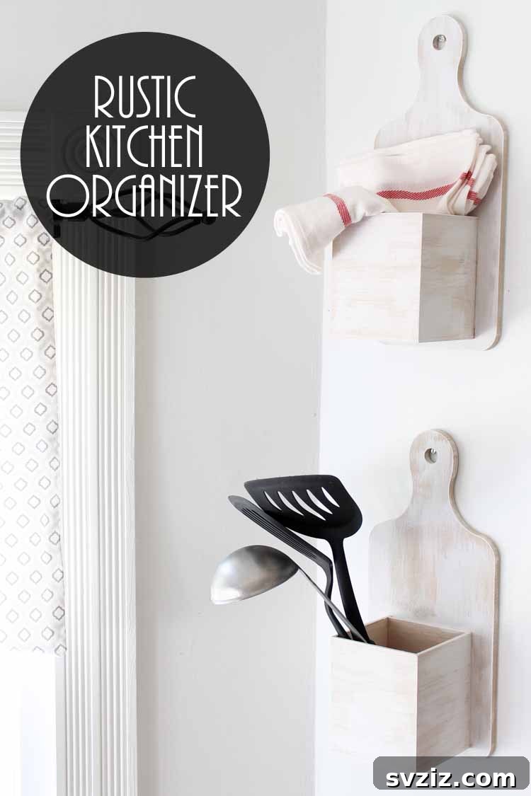 DIY rustic kitchen organizer with a bread board