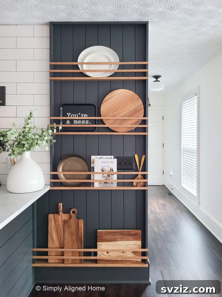 DIY shiplap plate rack for kitchen decor
