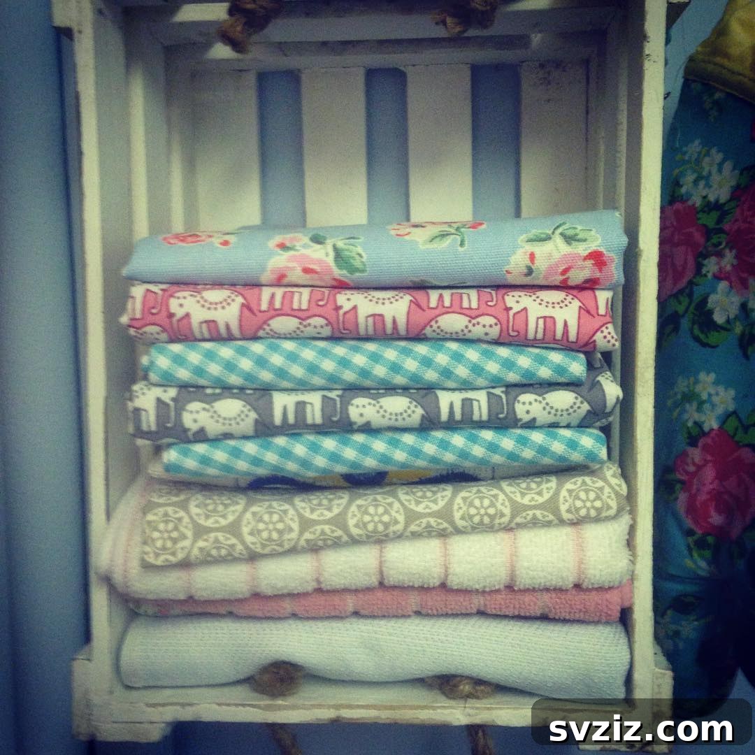 Rustic storage crate for kitchen towels