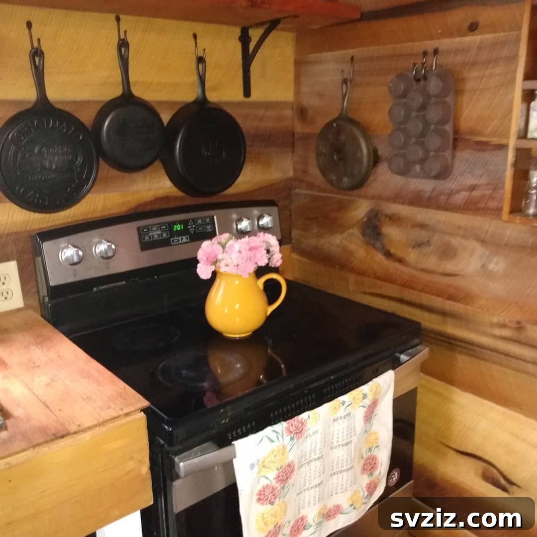 Pots and pans hanging on a kitchen wall