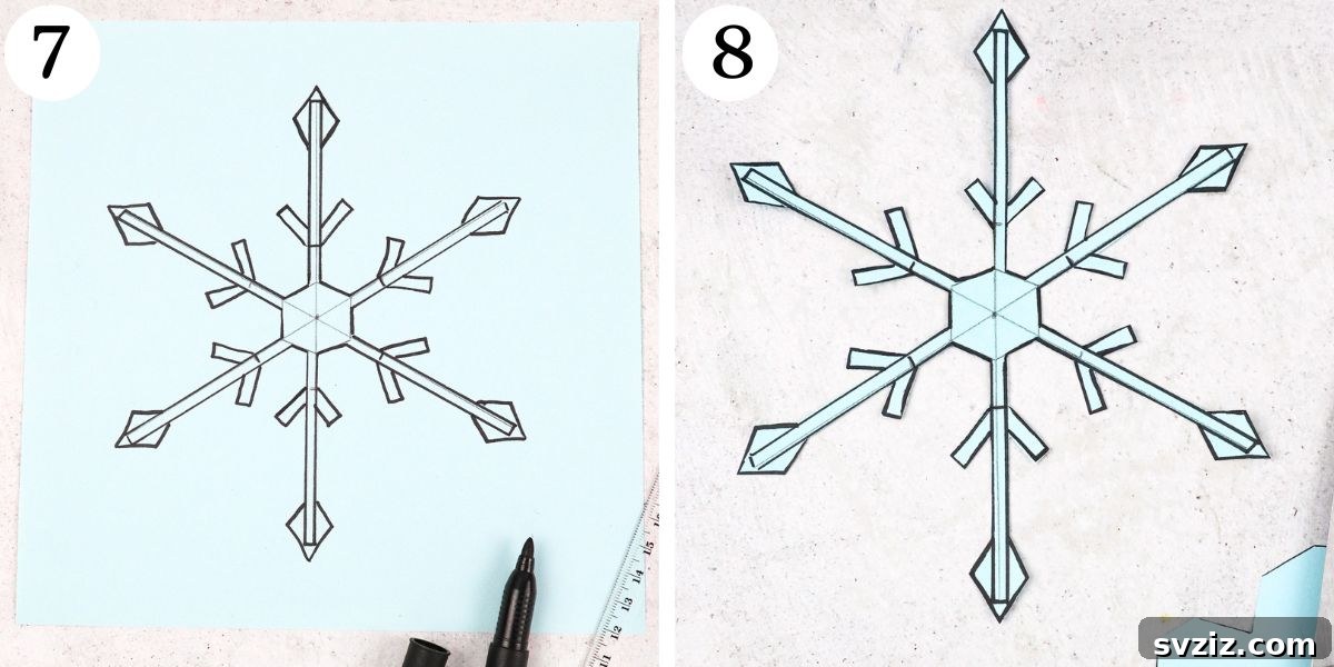 Sparkling Snowflake Luminaries 7 Ingenious Snowflake Lanterns, showing the cut-out snowflake template.