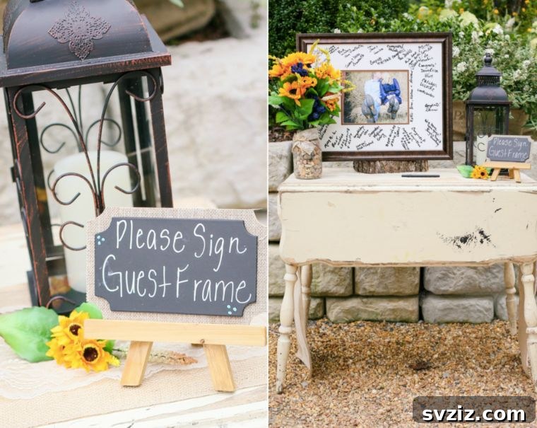 Host a Magical Backyard Wedding Without Breaking the Bank 12 Wedding guest signature frame with couple's photo