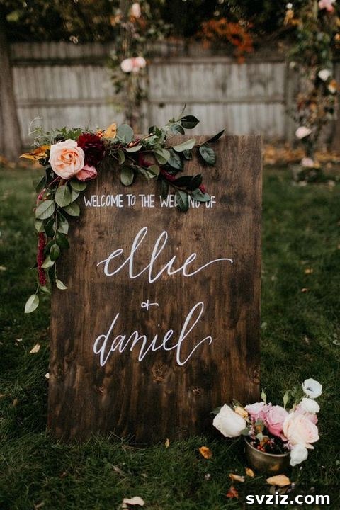 Host a Magical Backyard Wedding Without Breaking the Bank 3 Charming rustic wedding welcome sign