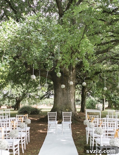 Host a Magical Backyard Wedding Without Breaking the Bank 22 Outdoor wedding tree decorated with large paper balls