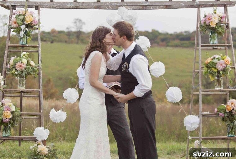 Host a Magical Backyard Wedding Without Breaking the Bank 4 Creative wedding arch made from antique ladders