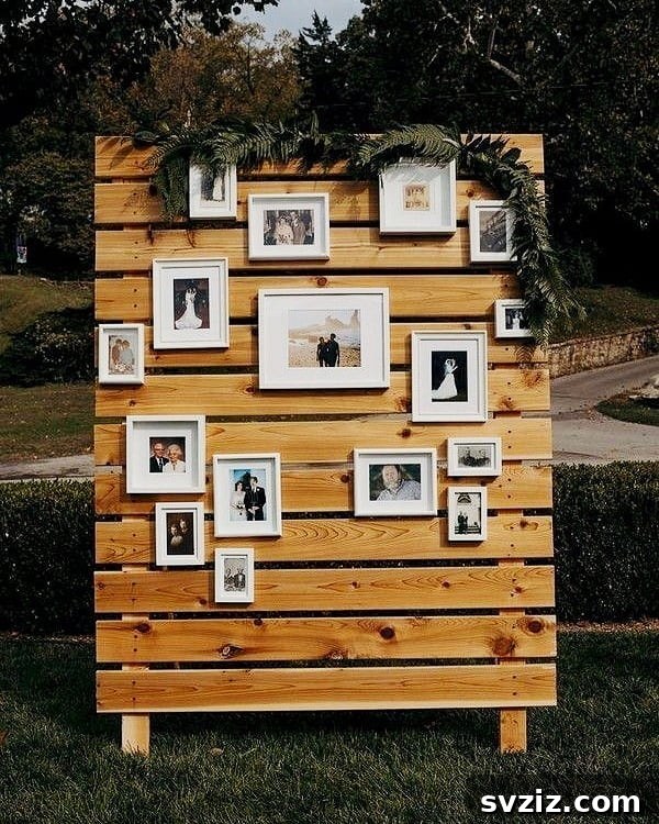 Host a Magical Backyard Wedding Without Breaking the Bank 6 Wedding photo display on a wooden board
