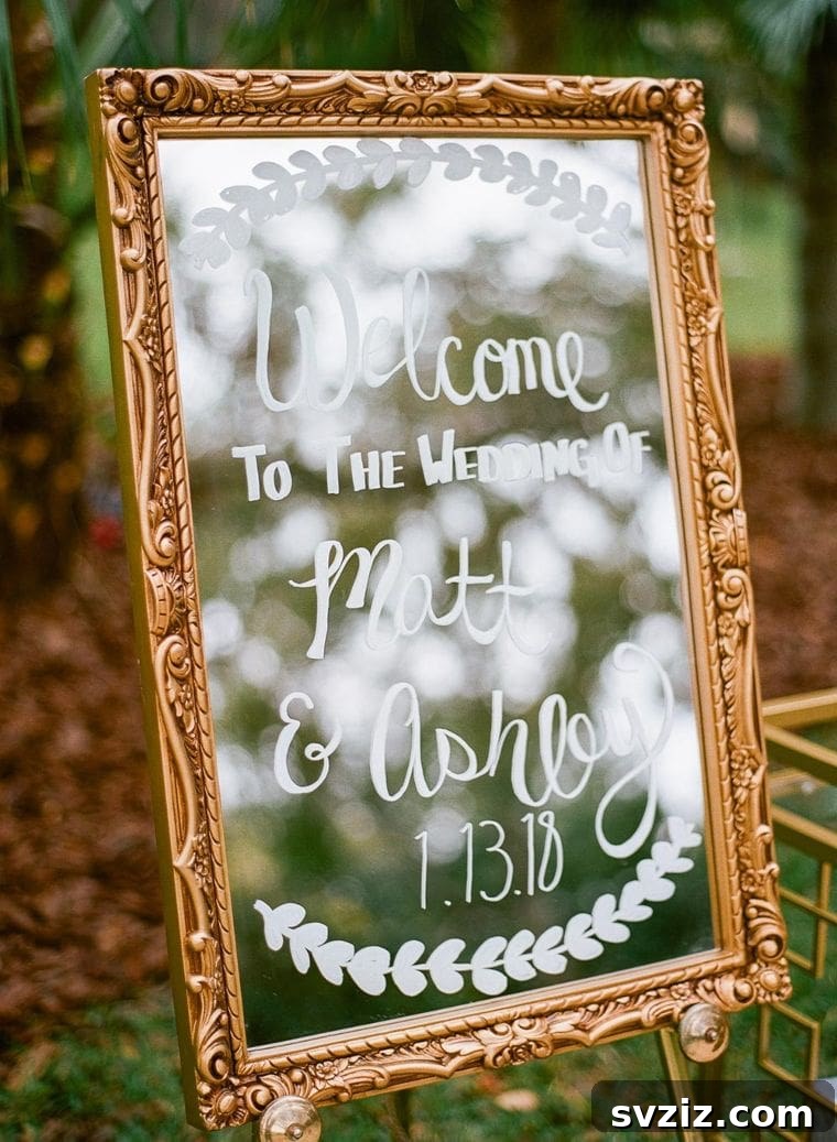 Host a Magical Backyard Wedding Without Breaking the Bank 8 Antique mirror wedding welcome sign