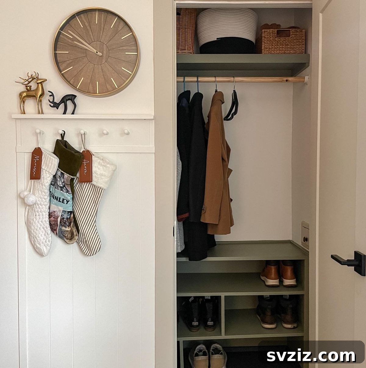 21 Genius Hacks to Master Your Coat Closet Organization 21 Multiple shelves added to a coat closet specifically for shoe organization.