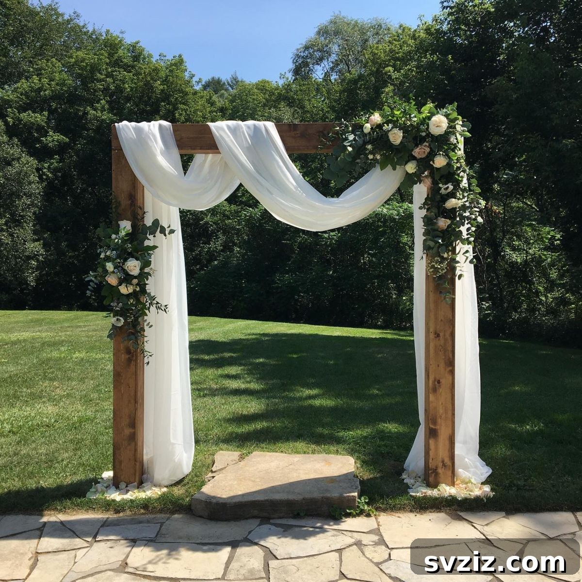 4. Rustic Wooden Altar with White Drapes